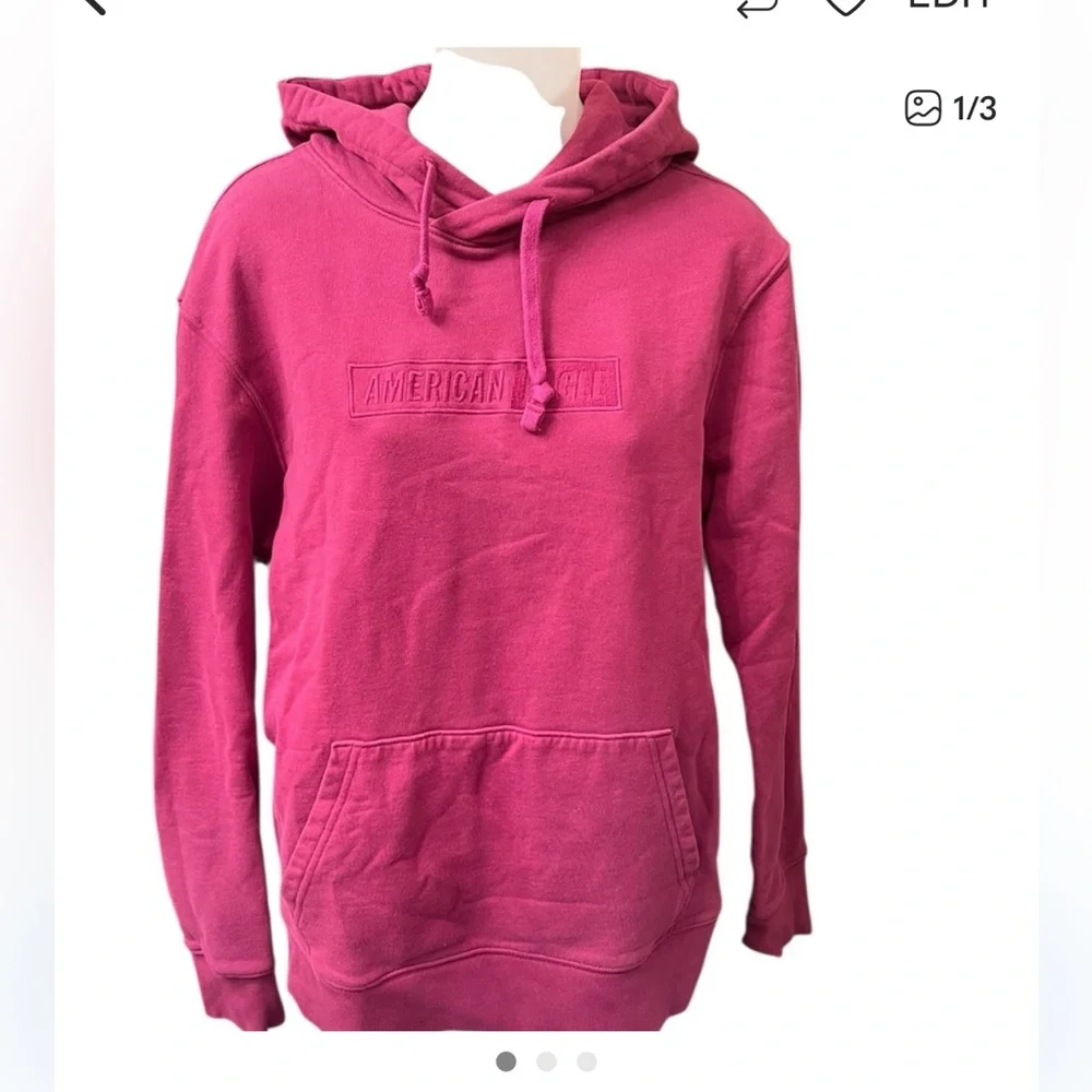American Eagle Pink Hoodie Women’s Small Pullover Sweatshirt Embossed Logo - Picture 4 of 6